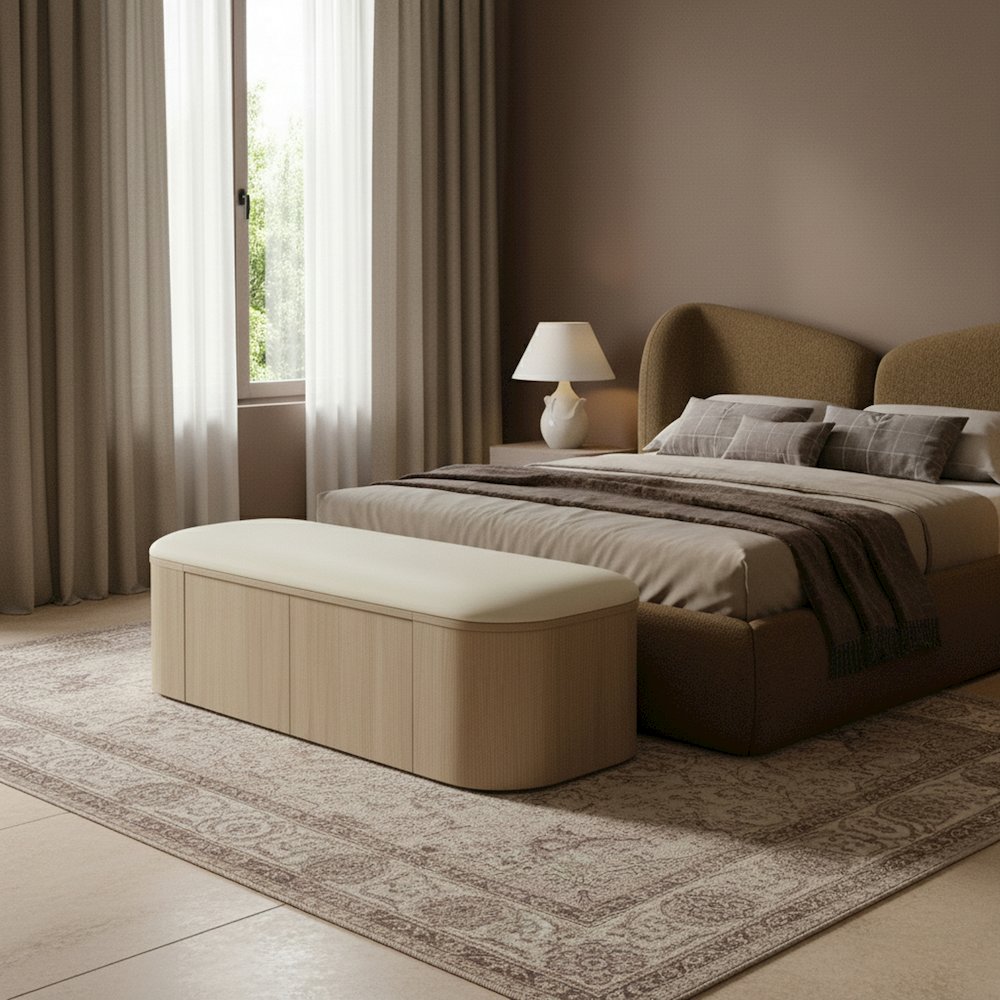 Velden Cream Vegan Leather Upholstered Storage Bench. Picture 2