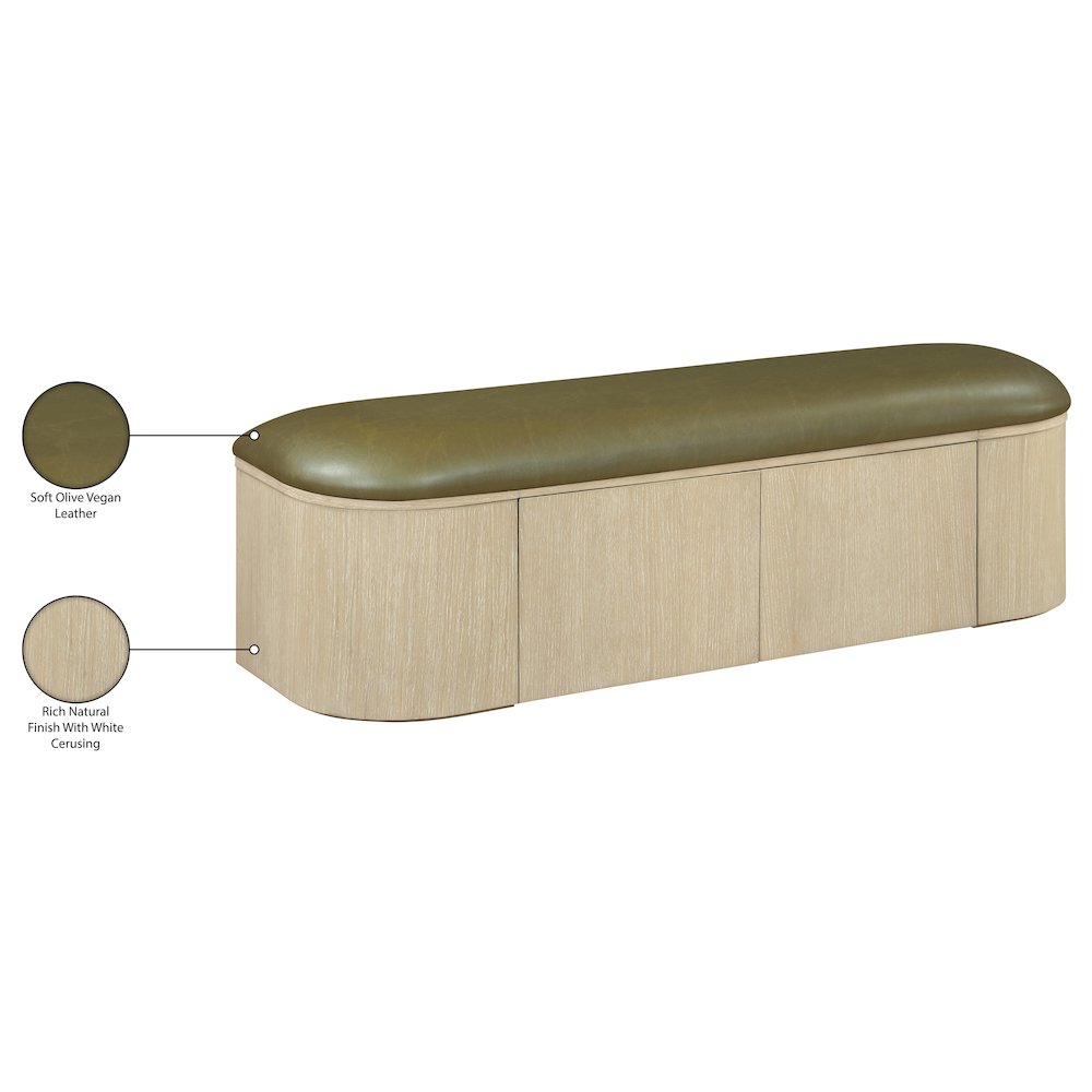 Velden Olive Vegan Leather Upholstered Storage Bench. Picture 15