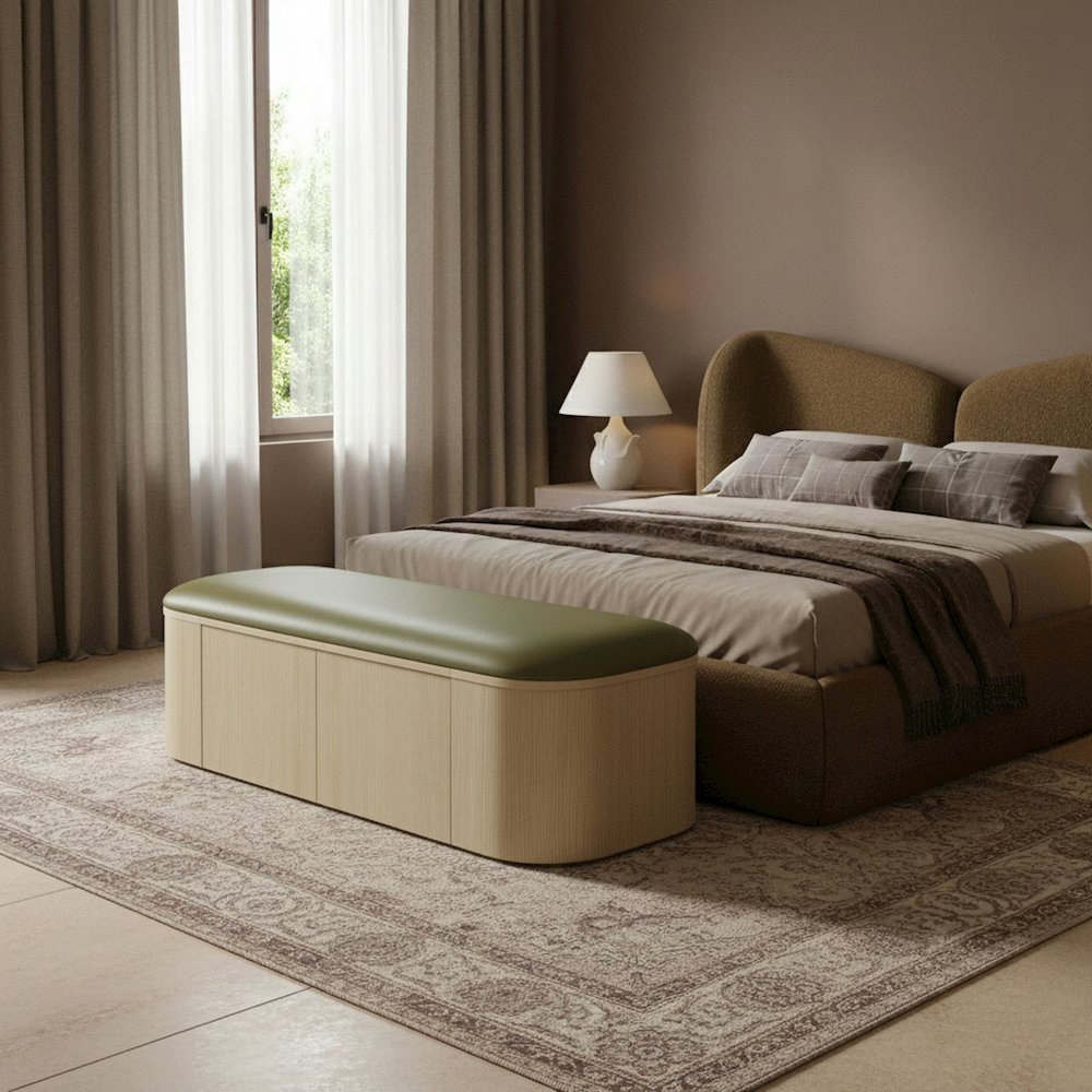 Velden Olive Vegan Leather Upholstered Storage Bench. Picture 2