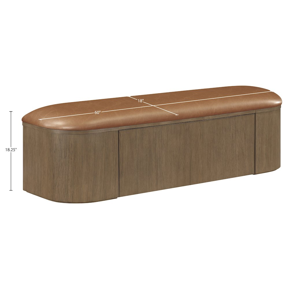 Velden Cognac Vegan Leather Upholstered Storage Bench. Picture 14