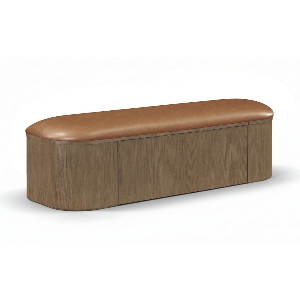 Velden Cognac Vegan Leather Upholstered Storage Bench. Picture 1