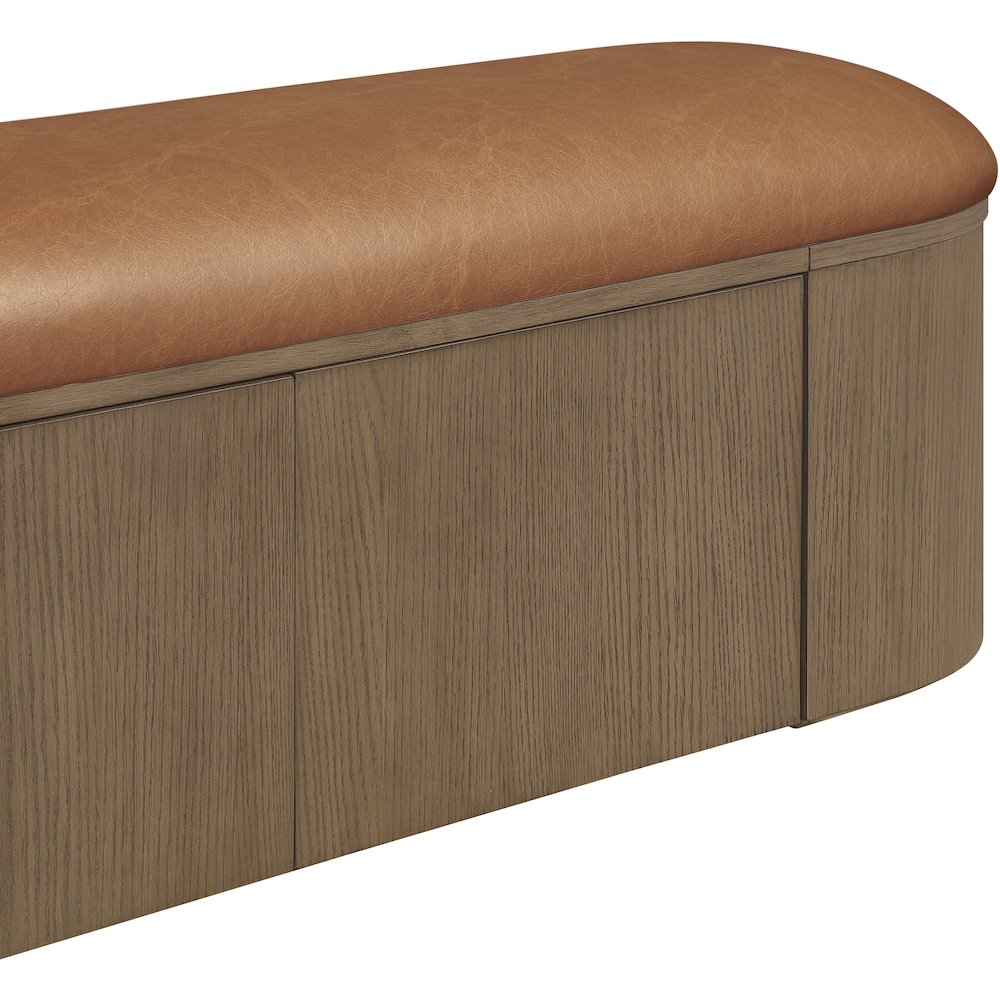 Velden Cognac Vegan Leather Upholstered Storage Bench. Picture 10