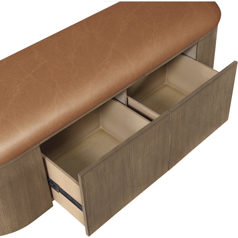 Velden Cognac Vegan Leather Upholstered Storage Bench. Picture 11