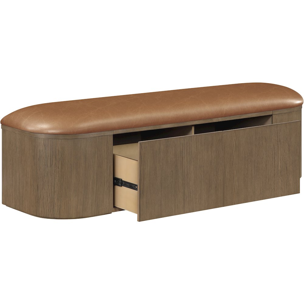 Velden Cognac Vegan Leather Upholstered Storage Bench. Picture 3