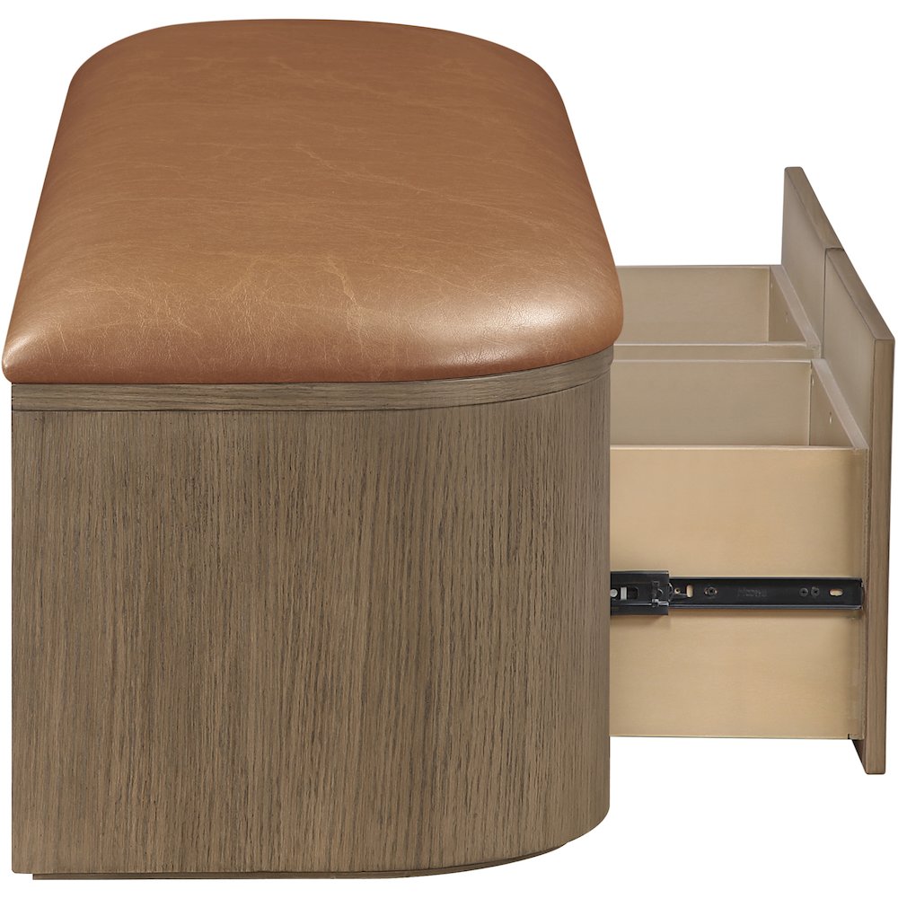 Velden Cognac Vegan Leather Upholstered Storage Bench. Picture 7