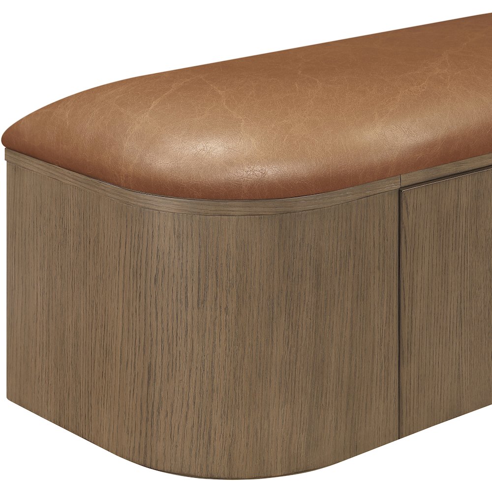Velden Cognac Vegan Leather Upholstered Storage Bench. Picture 9