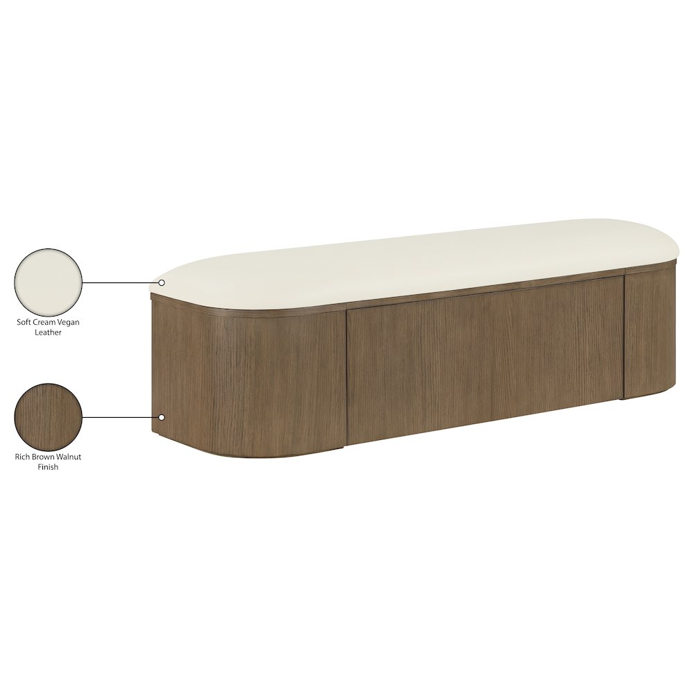 Velden Cream Vegan Leather Upholstered Storage Bench. Picture 15