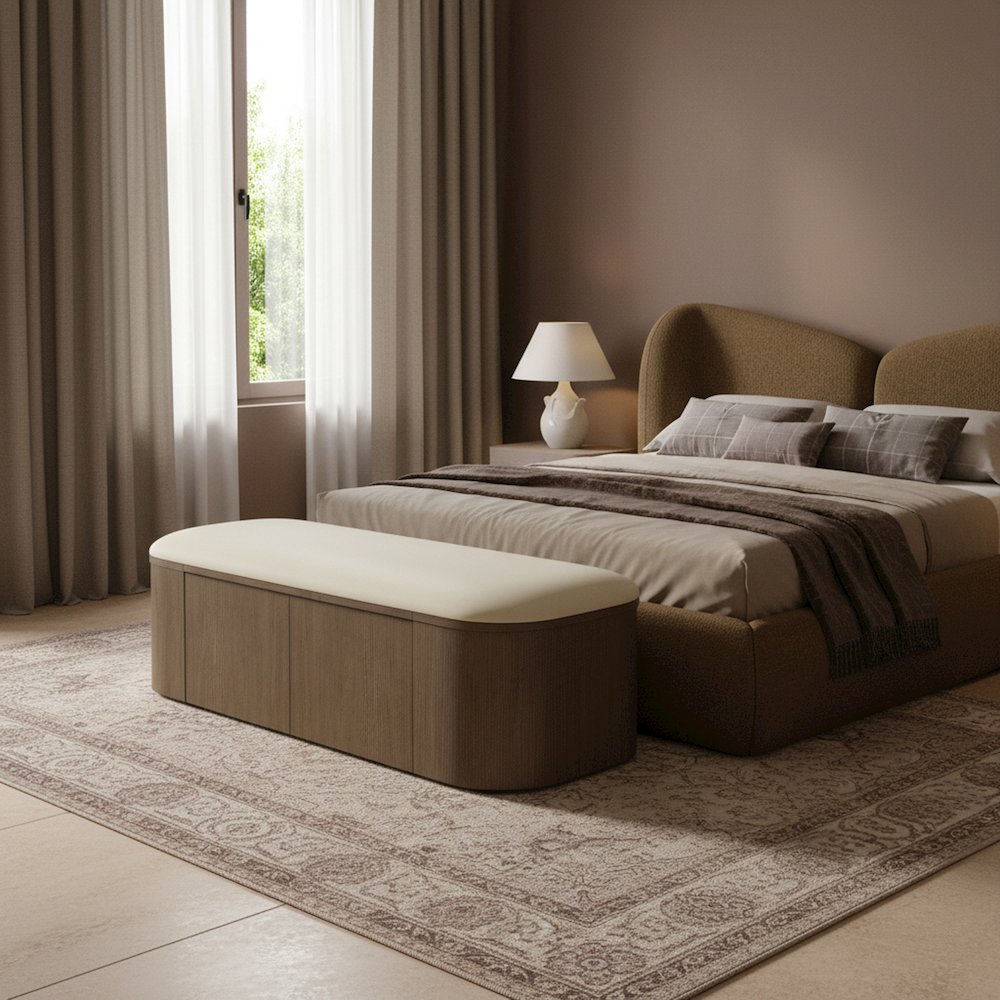 Velden Cream Vegan Leather Upholstered Storage Bench. Picture 2