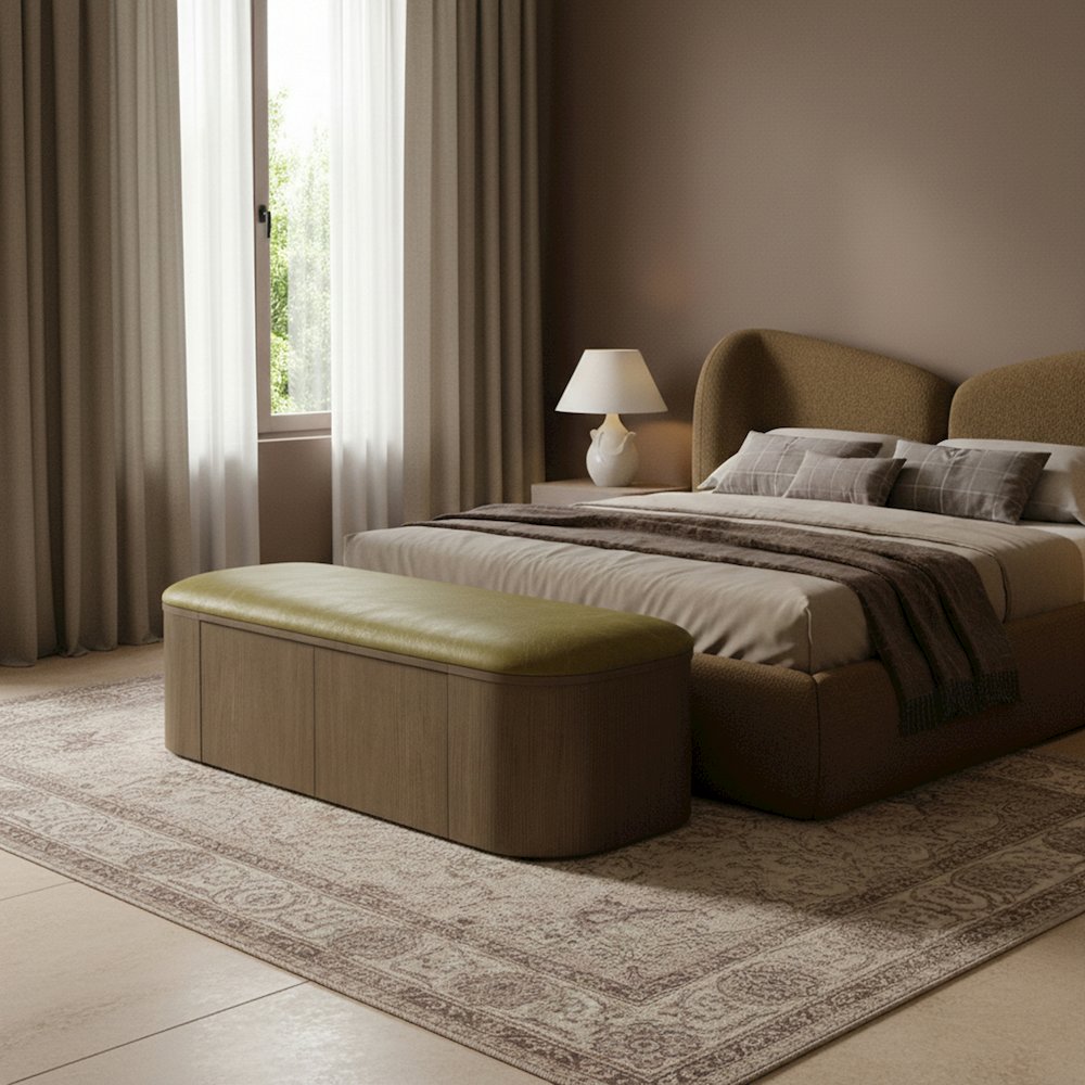 Velden Olive Vegan Leather Upholstered Storage Bench. Picture 2