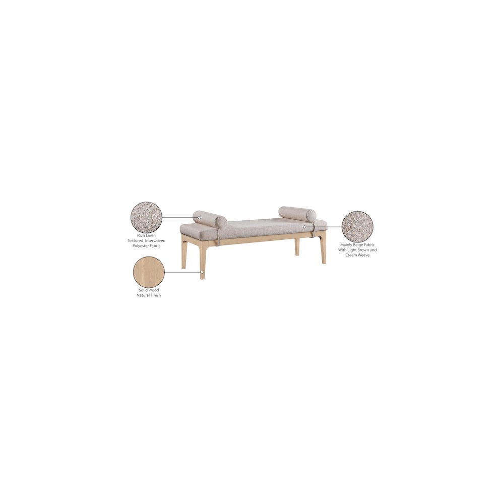 Priscilla Beige Linen Textured Fabric Bench. Picture 9