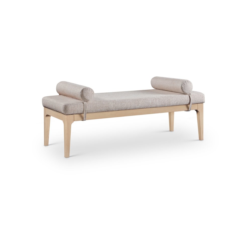 Priscilla Beige Linen Textured Fabric Bench. Picture 1