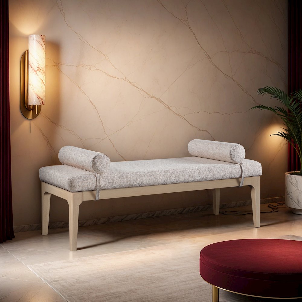 Priscilla Beige Linen Textured Fabric Bench. Picture 2