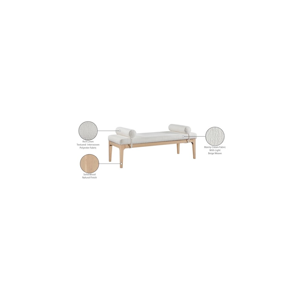 Priscilla Cream Linen Textured Fabric Bench. Picture 9