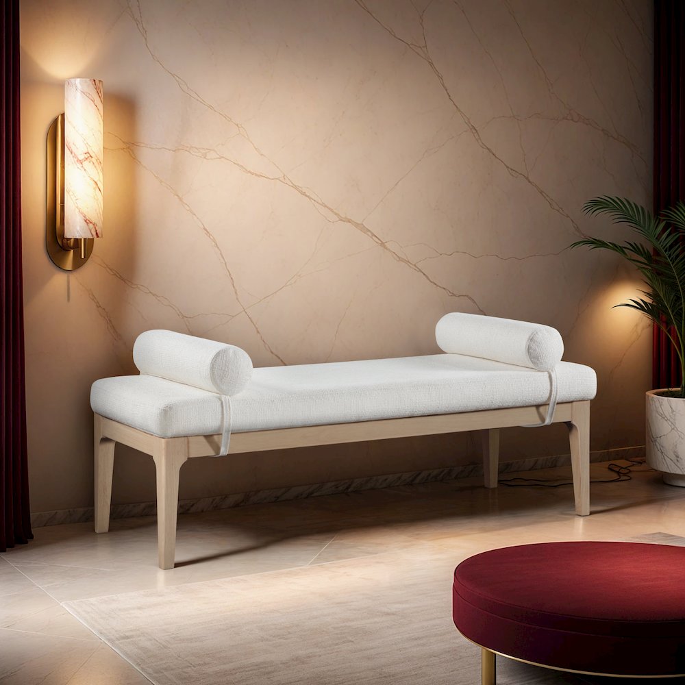 Priscilla Cream Linen Textured Fabric Bench. Picture 2