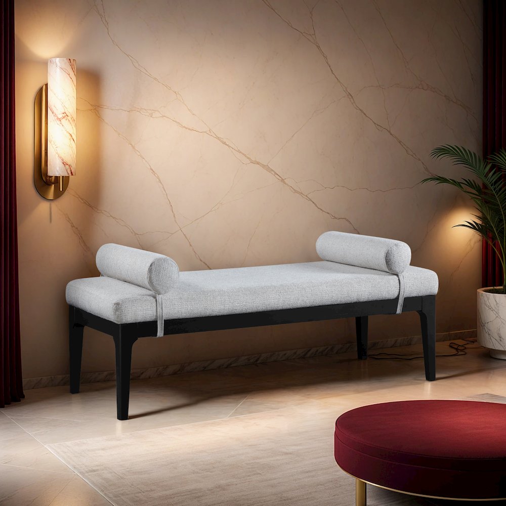 Priscilla Cream Linen Textured Fabric Bench. Picture 2