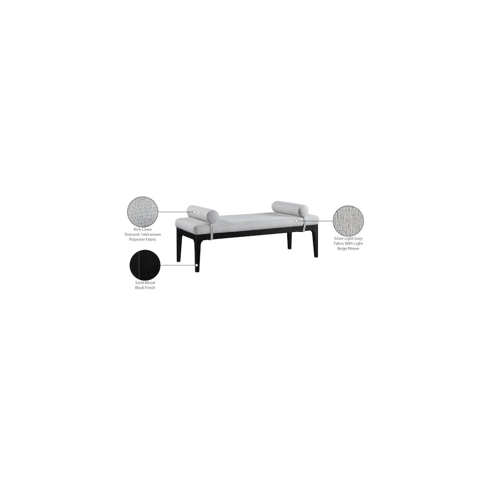 Priscilla Grey Linen Textured Fabric Bench. Picture 9