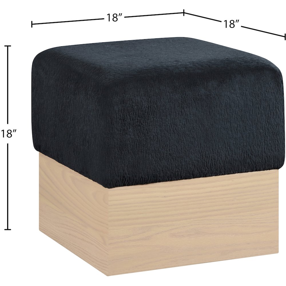 Havre Black Velour Fur Fabric Ottoman/Stool. Picture 7