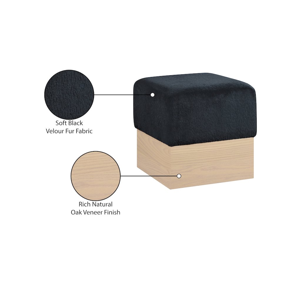 Havre Black Velour Fur Fabric Ottoman/Stool. Picture 8
