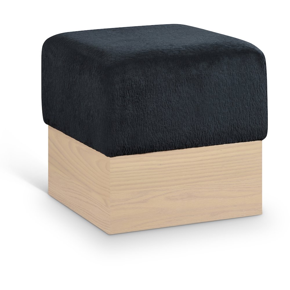 Havre Black Velour Fur Fabric Ottoman/Stool. Picture 1