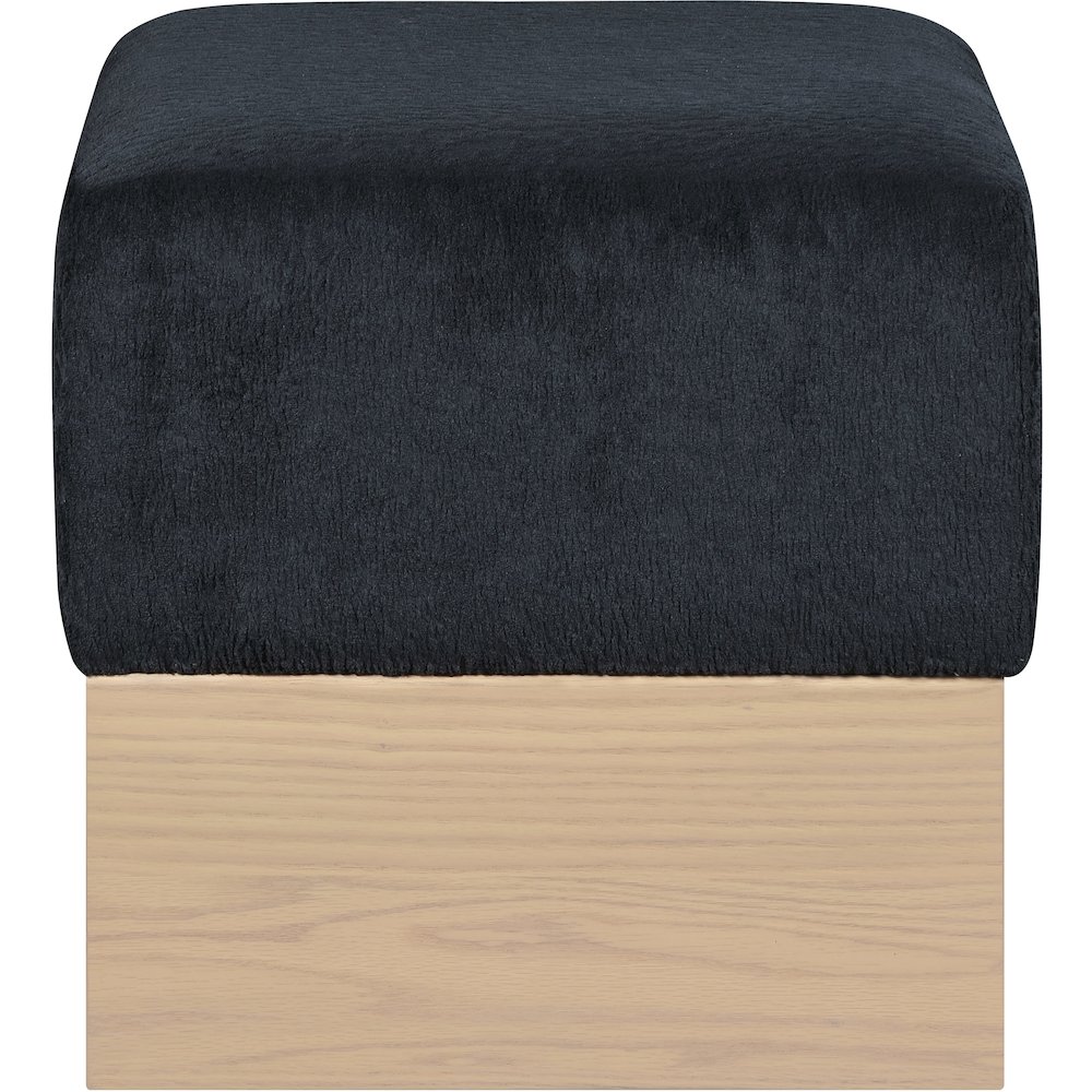Havre Black Velour Fur Fabric Ottoman/Stool. Picture 3
