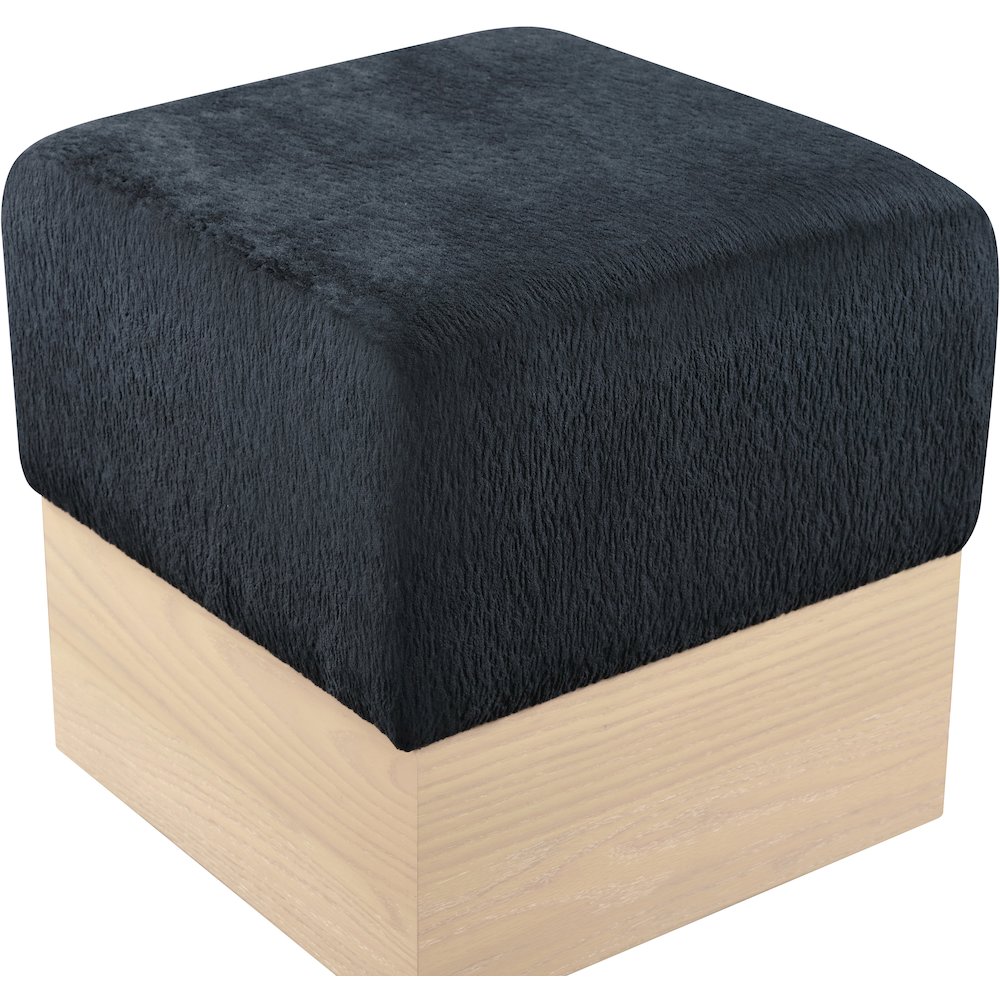 Havre Black Velour Fur Fabric Ottoman/Stool. Picture 4