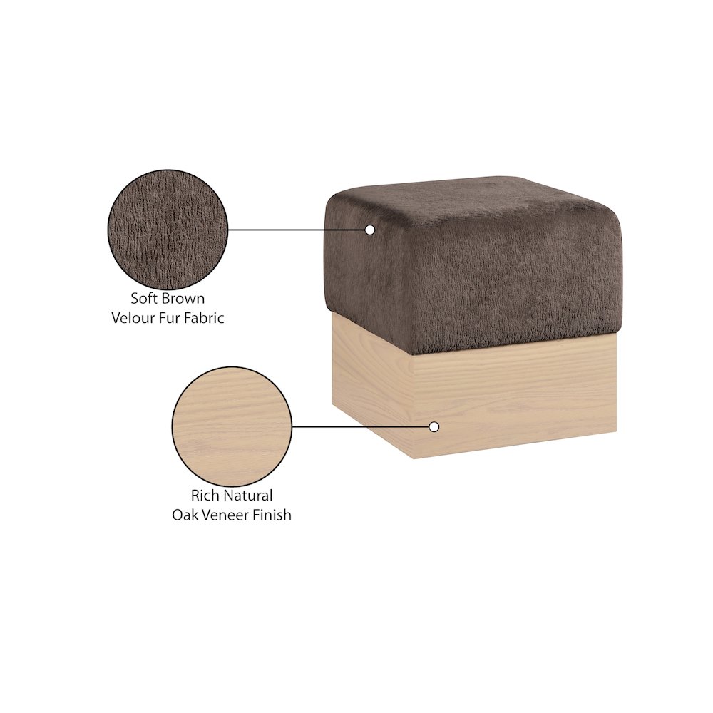 Havre Brown Velour Fur Fabric Ottoman/Stool. Picture 8