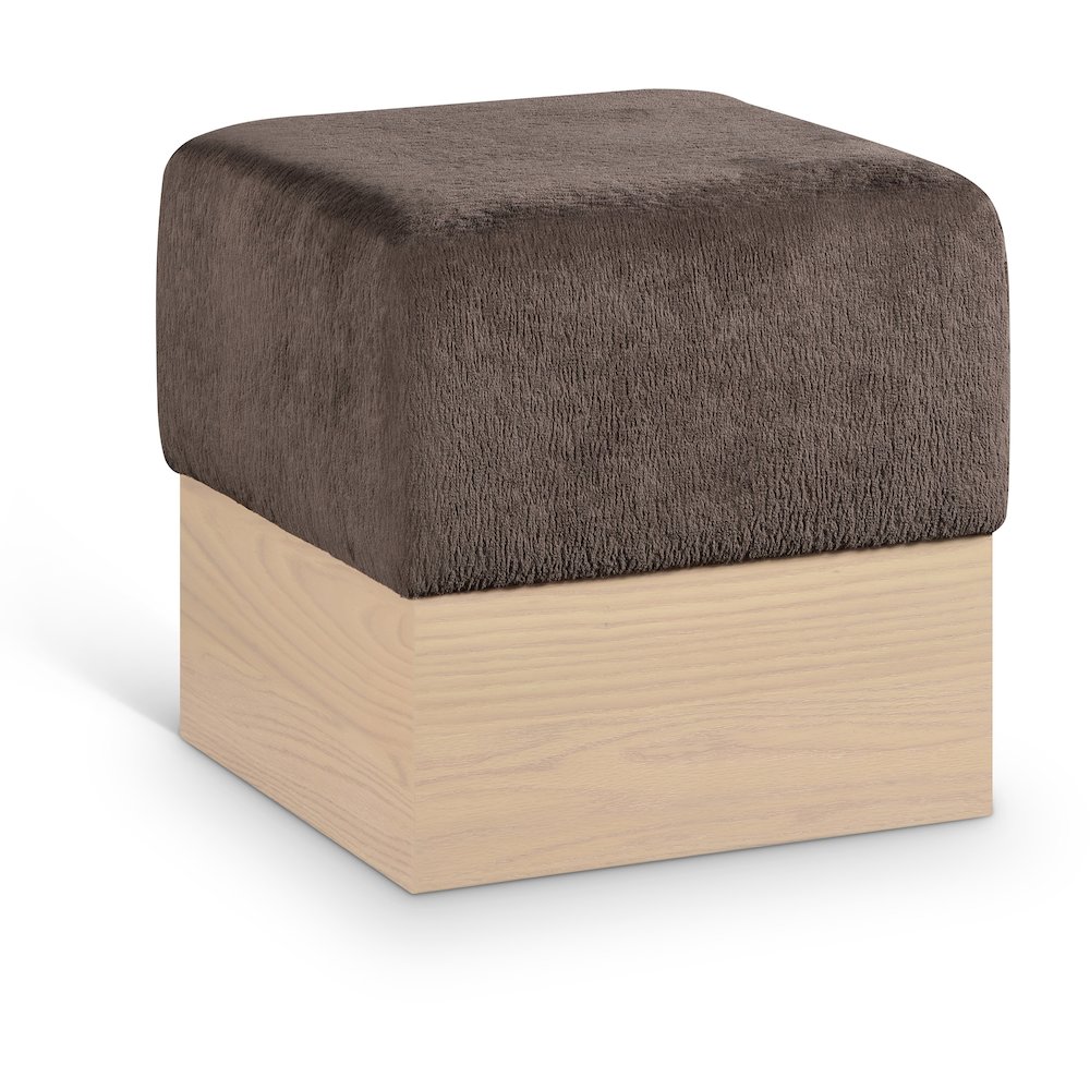 Havre Brown Velour Fur Fabric Ottoman/Stool. Picture 1