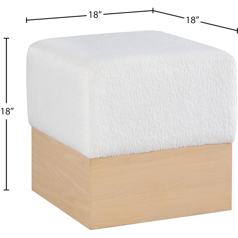 Havre Cream Velour Fur Fabric Ottoman/Stool. Picture 7