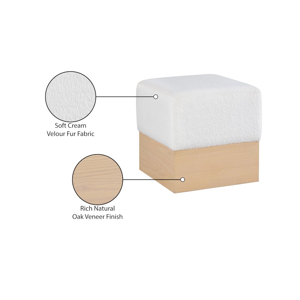 Havre Cream Velour Fur Fabric Ottoman/Stool. Picture 8