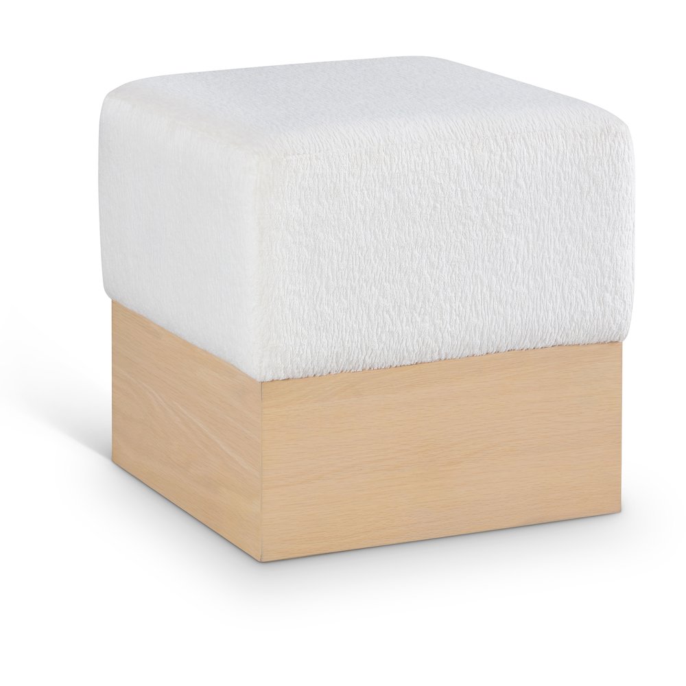 Havre Cream Velour Fur Fabric Ottoman/Stool. Picture 1