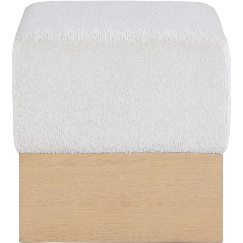 Havre Cream Velour Fur Fabric Ottoman/Stool. Picture 3