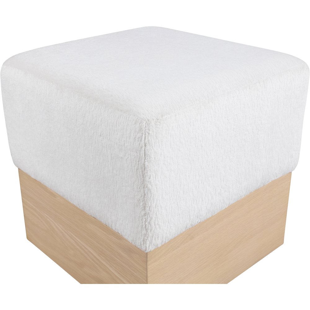 Havre Cream Velour Fur Fabric Ottoman/Stool. Picture 4