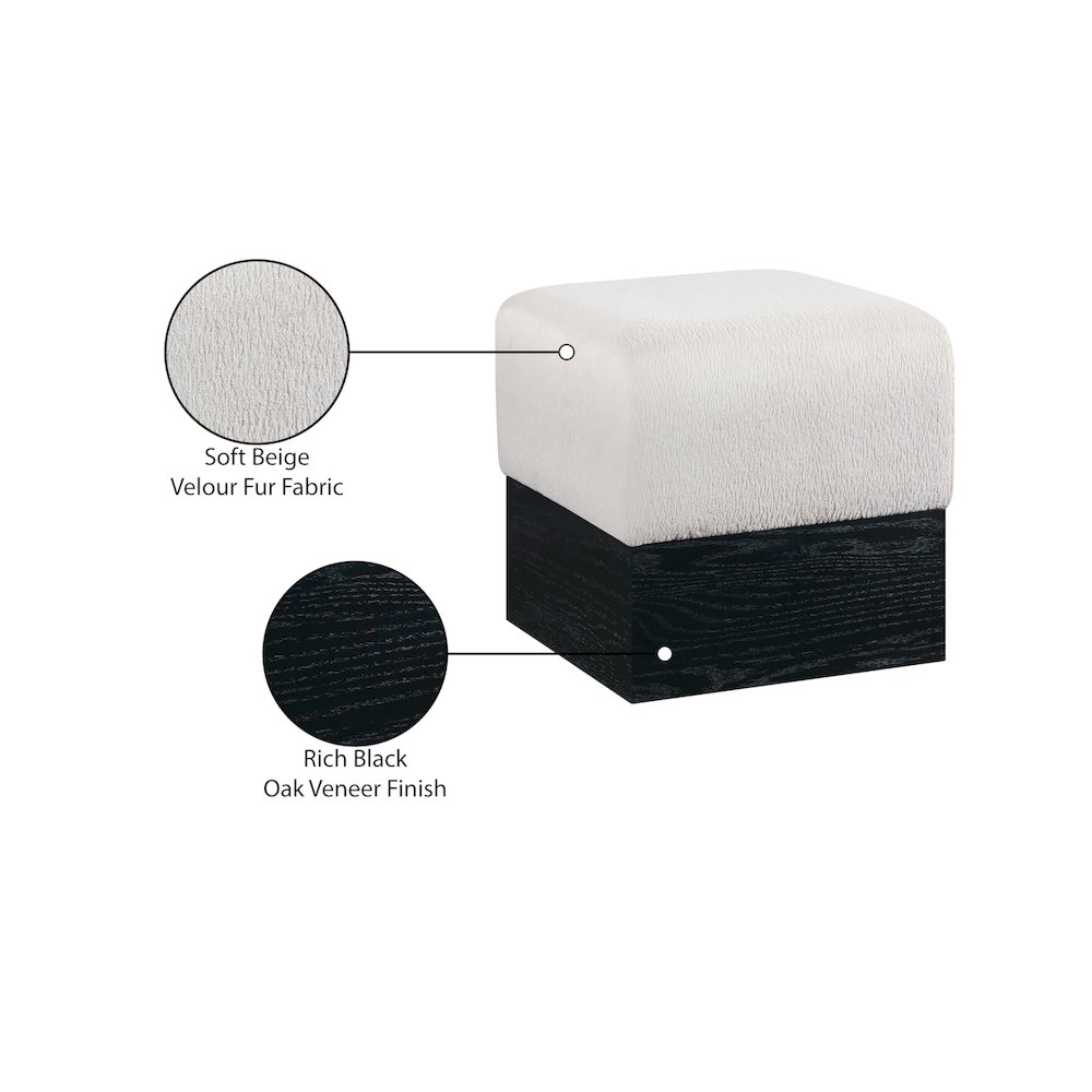 Havre Beige Velour Fur Fabric Ottoman/Stool. Picture 8