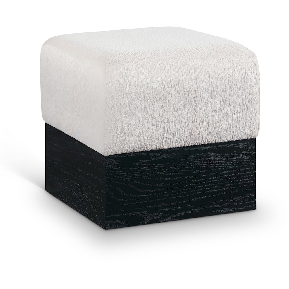 Havre Beige Velour Fur Fabric Ottoman/Stool. Picture 1