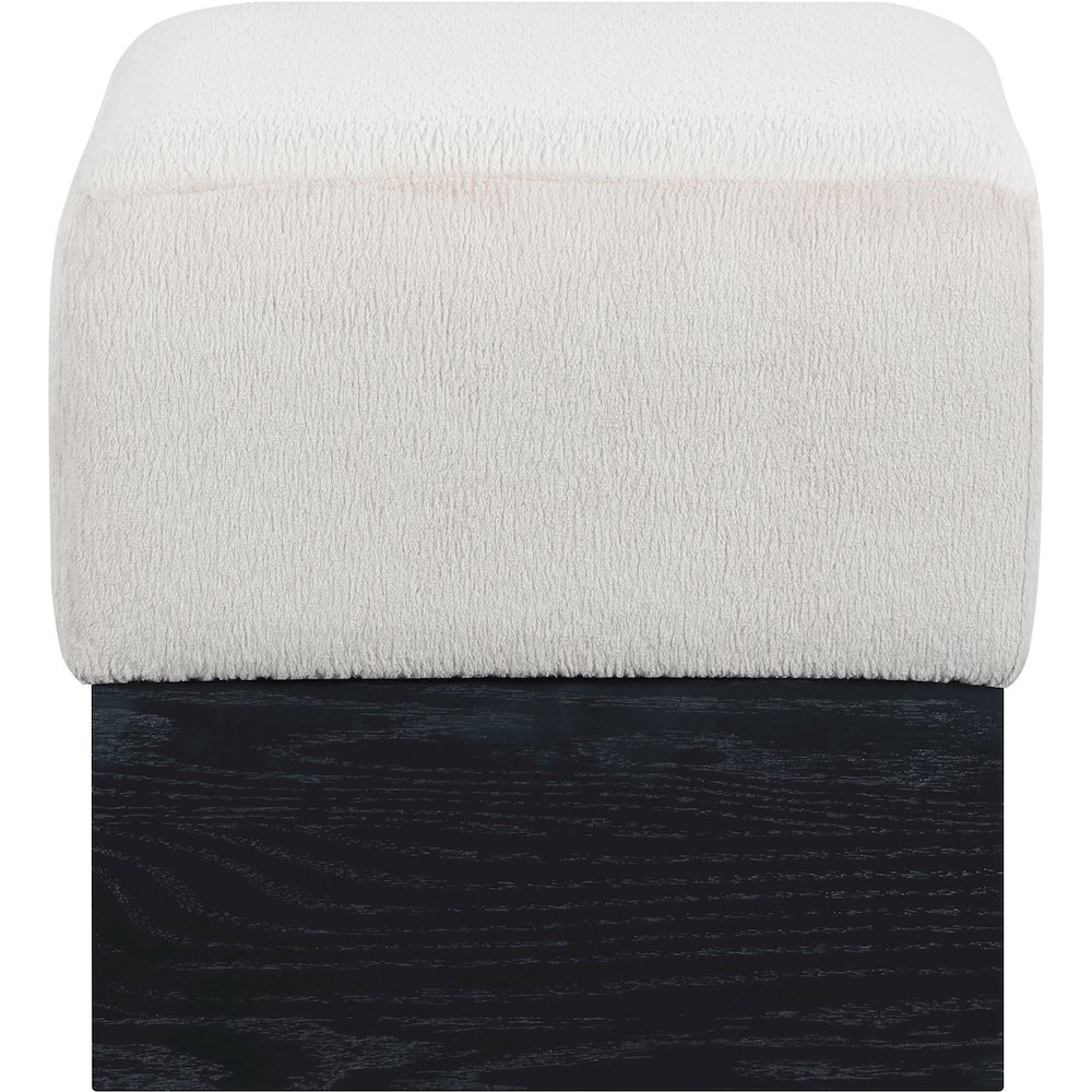 Havre Beige Velour Fur Fabric Ottoman/Stool. Picture 3
