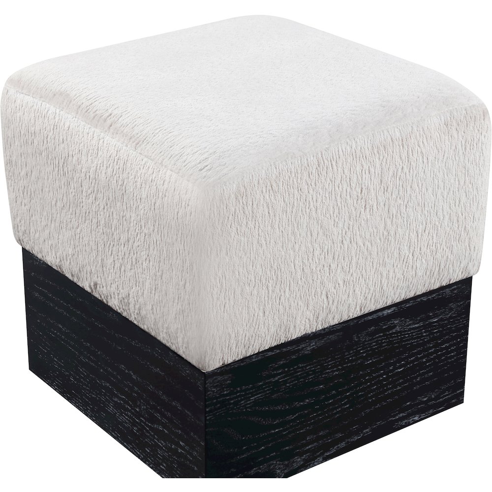 Havre Beige Velour Fur Fabric Ottoman/Stool. Picture 4