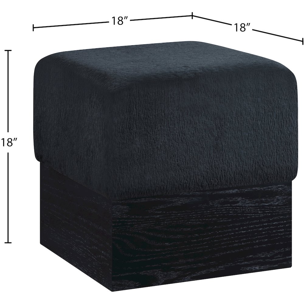 Havre Black Velour Fur Fabric Ottoman/Stool. Picture 7