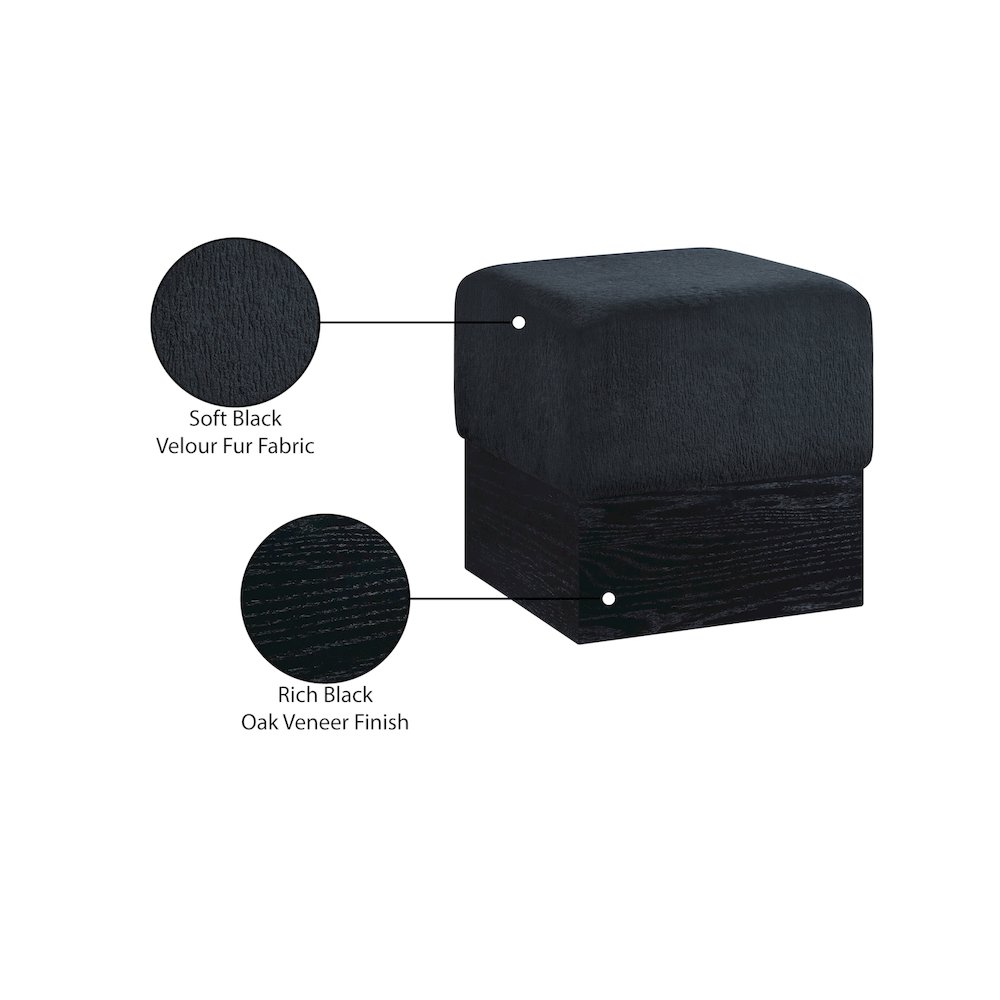 Havre Black Velour Fur Fabric Ottoman/Stool. Picture 8