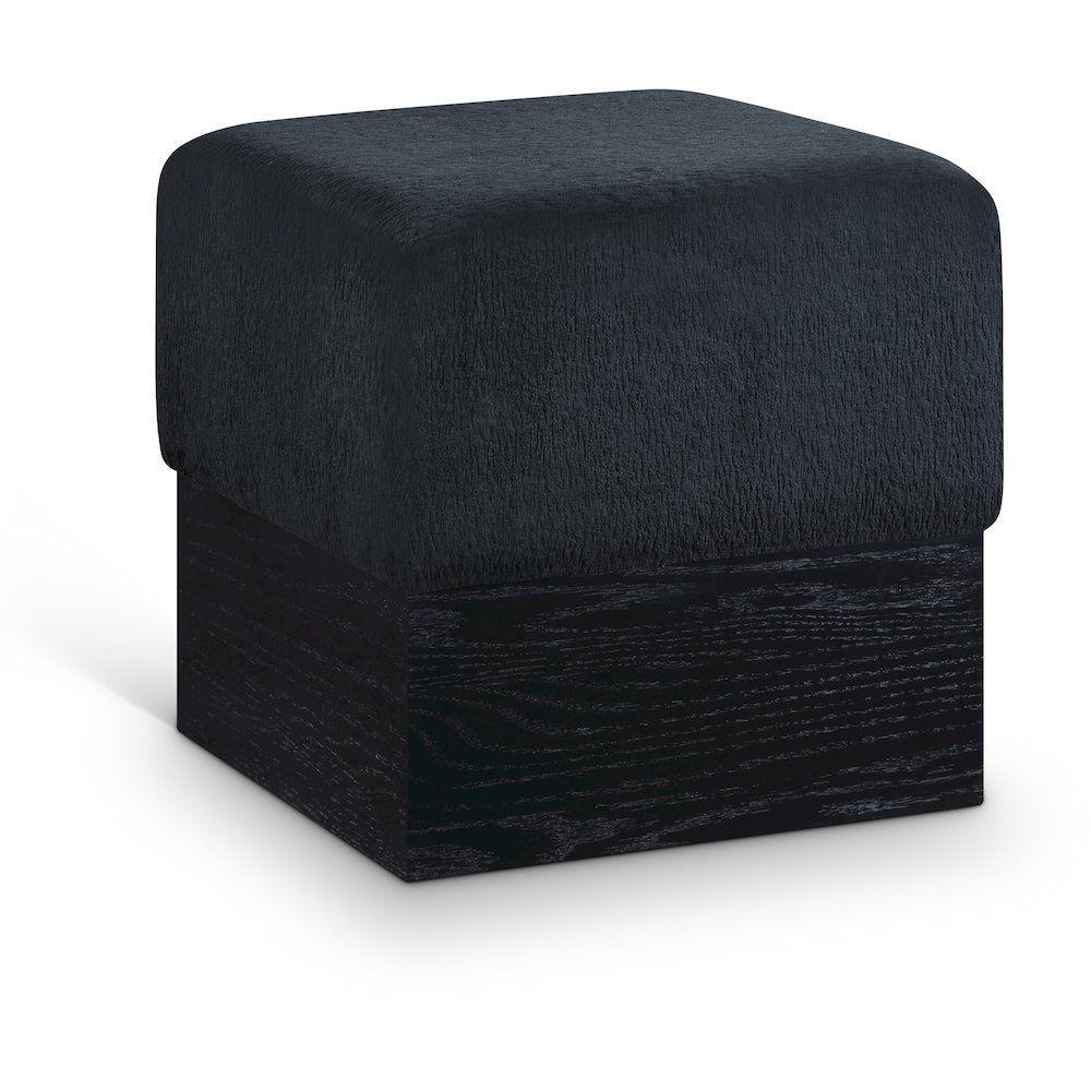 Havre Black Velour Fur Fabric Ottoman/Stool. Picture 1