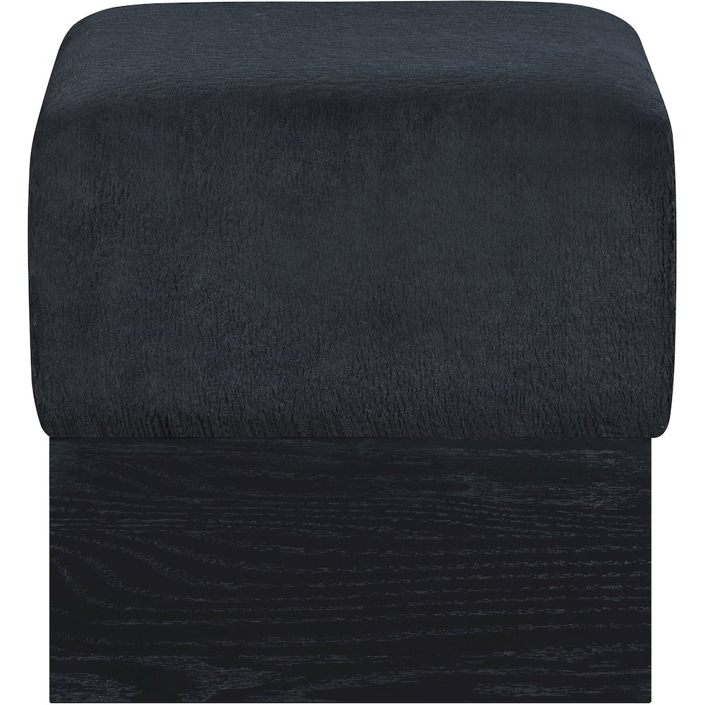 Havre Black Velour Fur Fabric Ottoman/Stool. Picture 3