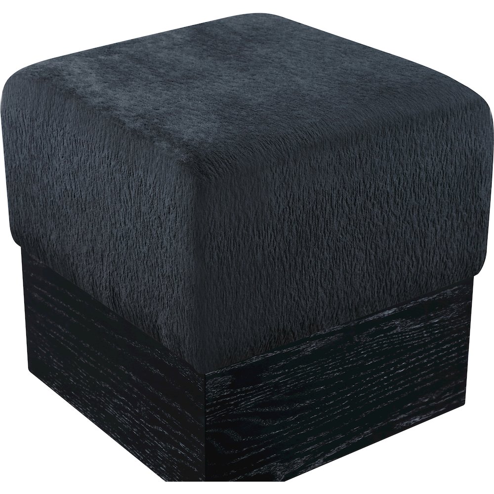 Havre Black Velour Fur Fabric Ottoman/Stool. Picture 4