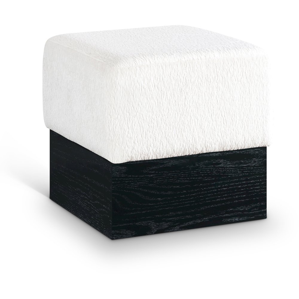 Havre Cream Velour Fur Fabric Ottoman/Stool. Picture 1