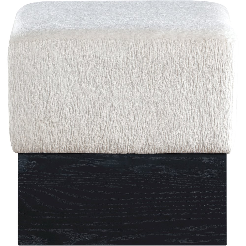 Havre Cream Velour Fur Fabric Ottoman/Stool. Picture 3