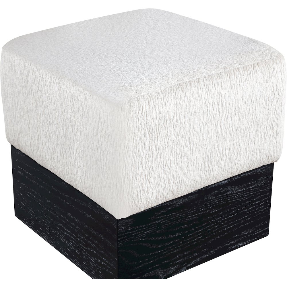 Havre Cream Velour Fur Fabric Ottoman/Stool. Picture 4