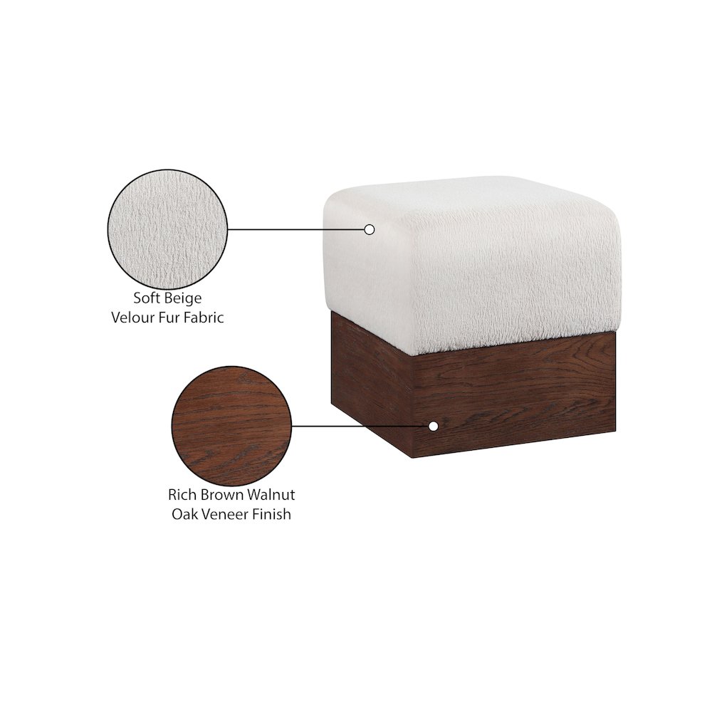 Havre Beige Velour Fur Fabric Ottoman/Stool. Picture 7