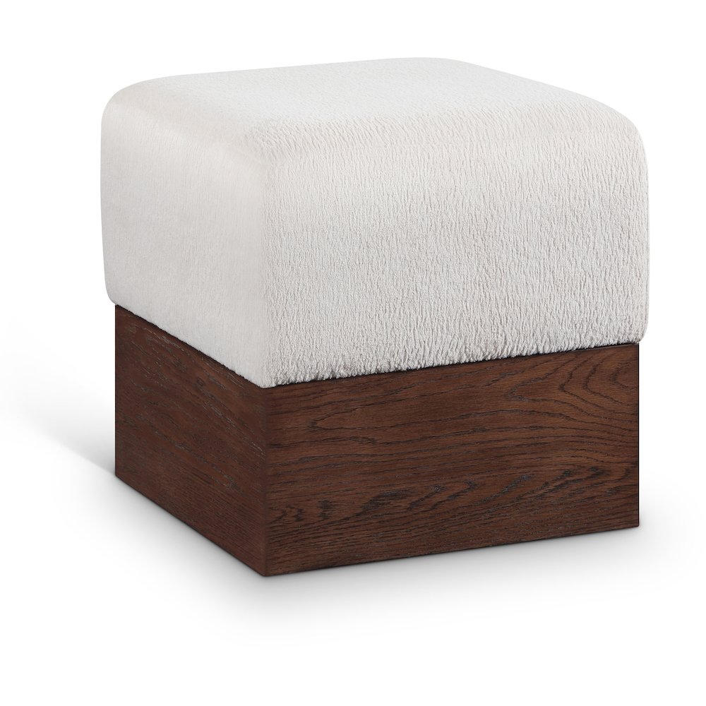 Havre Beige Velour Fur Fabric Ottoman/Stool. Picture 1