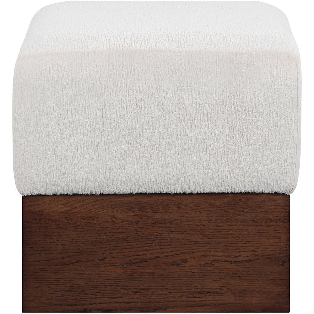 Havre Beige Velour Fur Fabric Ottoman/Stool. Picture 3
