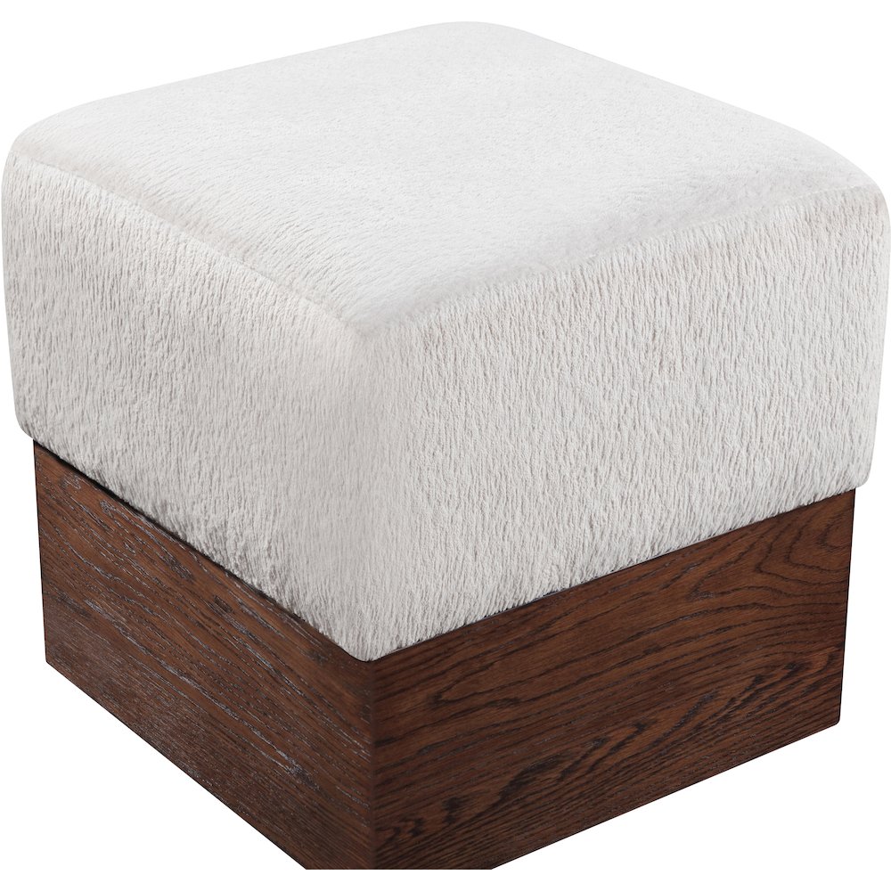 Havre Beige Velour Fur Fabric Ottoman/Stool. Picture 4