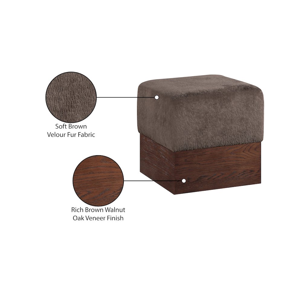 Havre Brown Velour Fur Fabric Ottoman/Stool. Picture 7