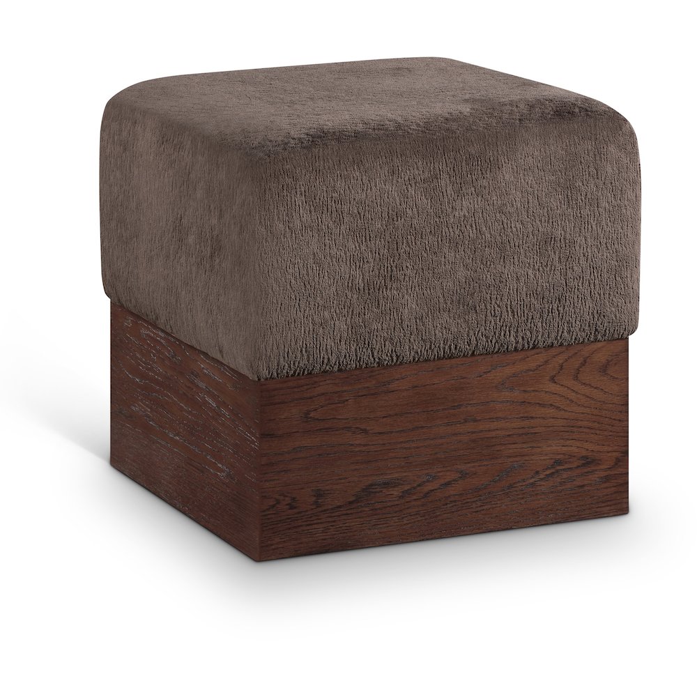 Havre Brown Velour Fur Fabric Ottoman/Stool. Picture 1